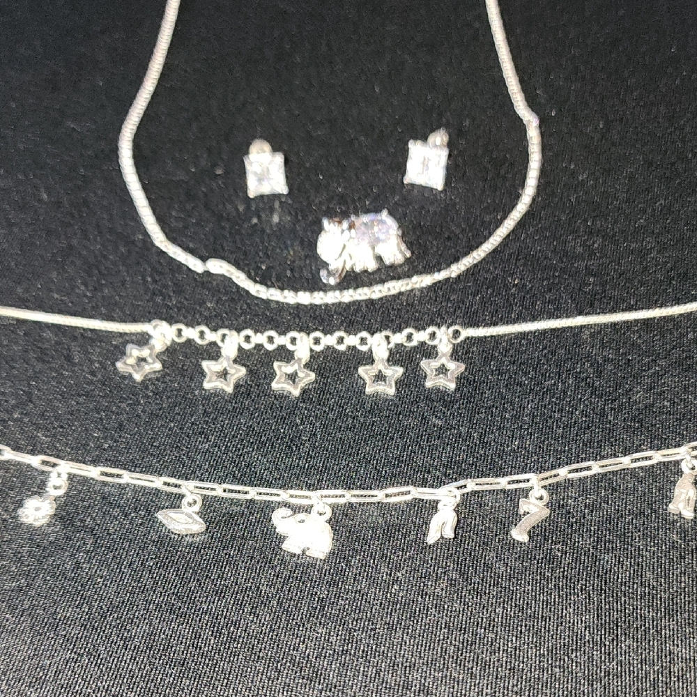 Silver Star and Charm Necklace Set